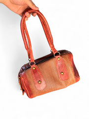 Handmade Genuine Leather & Woven Cane Handbag