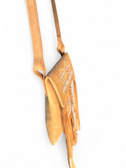 Hand-Embroidered Moroccan Leather Crossbody Bag with Fringes