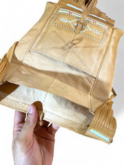 Hand-Embroidered Moroccan Leather Crossbody Bag with Fringes