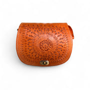 Hand-Embossed Leather Saddle Bag | Unique Floral Design