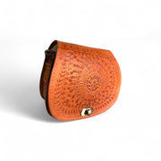 Hand-Embossed Leather Saddle Bag | Unique Floral Design