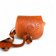 Hand-Embossed Leather Saddle Bag | Unique Floral Design