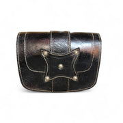 Handmade Black Leather Crossbody Bag with Contrast Stitching