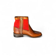 Tan Leather & Kilim Woven Booties - Handmade Ankle Boots