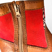 Tan Leather & Kilim Woven Booties - Handmade Ankle Boots