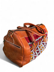 Handmade Leather & Kilim Woven Duffel Bag - Weekender