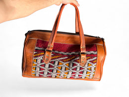 Handmade Leather & Kilim Woven Duffel Bag - Weekender