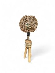 Handwoven Raffia Table Lamp – Tripod Wood Base