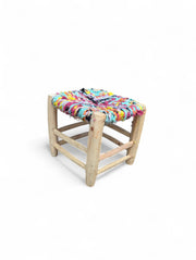 Handmade Moroccan Boucherouite Stool - Authentic Bohemian Decor