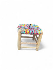 Handmade Moroccan Boucherouite Stool - Authentic Bohemian Decor