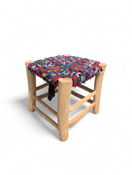 Handmade Moroccan Boucherouite Stool - Authentic Bohemian Decor