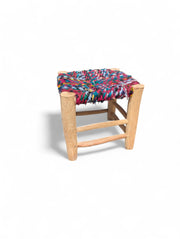 Handmade Moroccan Boucherouite Stool - Authentic Bohemian Decor