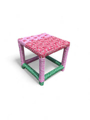 Handmade Moroccan Boucherouite Stool - Authentic Bohemian Decor