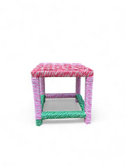 Handmade Moroccan Boucherouite Stool - Authentic Bohemian Decor