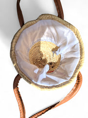 Handmade Straw Tote Bag with Floral Embroidery & Leather Handles