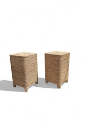 Handwoven Wicker Stool & Side Table | Moroccan Rattan Storage Basket