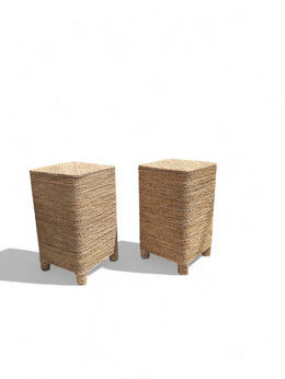 Handwoven Wicker Stool & Side Table | Moroccan Rattan Storage Basket