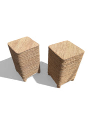 Handwoven Wicker Stool & Side Table | Moroccan Rattan Storage Basket