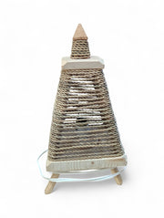 Handmade Natural Woven Cone Table Lamp - Rustic Bohemian Accent Light