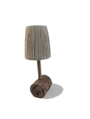 Natural Wood Log Table Lamp with Rattan Shade