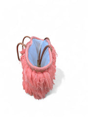 Bohemian Tiered Fringe Straw Tote Bag with Leather Handles