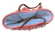 Bohemian Tiered Fringe Straw Tote Bag with Leather Handles