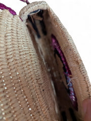 Handwoven Round Straw Crossbody Bag with Embroidery