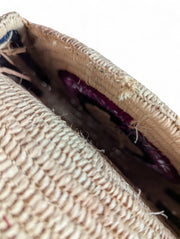 Handwoven Round Straw Crossbody Bag with Embroidery