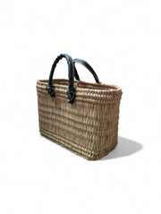 Reed Storage Basket – Handmade Medium Tote with Leather Handles