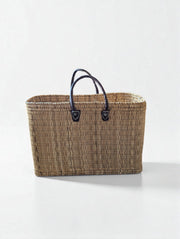 Reed Storage Basket – Handwoven Tote with Leather Handles