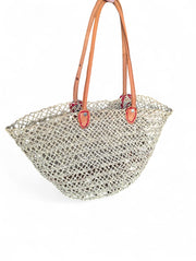 Handmade Straw Tote Bag with Leather Handles