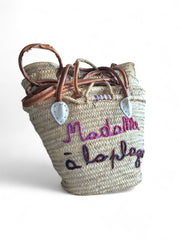 Embroidered Straw Beach Basket – Leather or Natural Handles