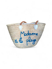 Embroidered Straw Beach Basket – Leather or Natural Handles