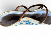 Embroidered Straw Beach Basket – Leather or Natural Handles