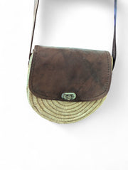Leather & Straw Crossbody Bag