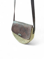 Leather & Straw Crossbody Bag