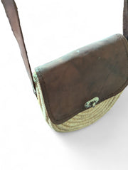 Leather & Straw Crossbody Bag